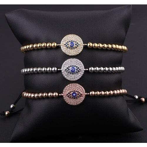 High Quality New Fashion Stainless Steel Beads CZ Pave Evil Eye Charm Braided Friendship Macrame Bracelet Women Men