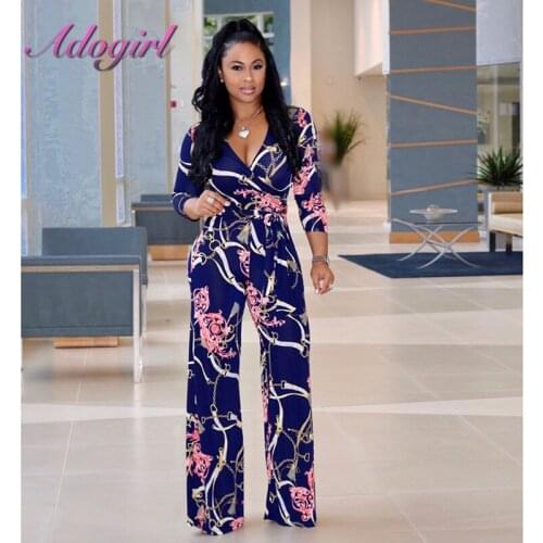 2018 Spaghetti Strap Boho High Waist Tropical chain printing Print Shirred Wide Leg Palazzo Women Jumpsuit