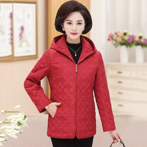Middle-aged Womens Cotton Coat Autumn Winter Casual Cotton Clothing Mother Clothes Solid Color Large Size Padded Coat Women Q78