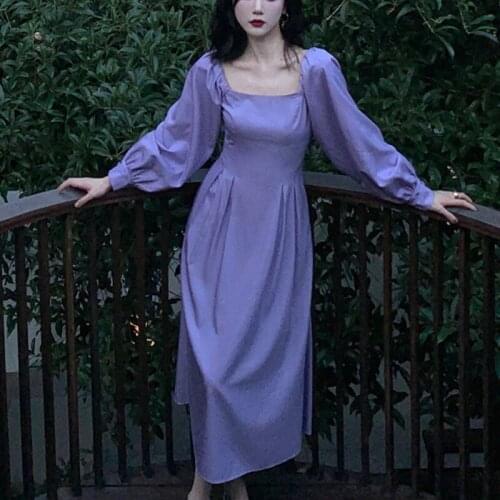 Vintage Party Evening Midi Dresses Women Elegant France Retro Dress Autumn 2021 Slim Long Sleeve Casual Korean Fashion Clothing