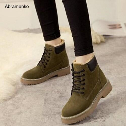 Winter Shoes Women Flat Heel Boots Fashion Warm Green Army Womens Boots Brand Fashion Woman Ankle Botas Hard Outsole Size 35-39