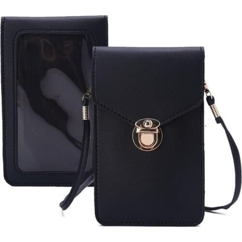 066F Crossbody Cell Phone Pouch Purse PU Leather Shoulder Bag with Touch Screen Window