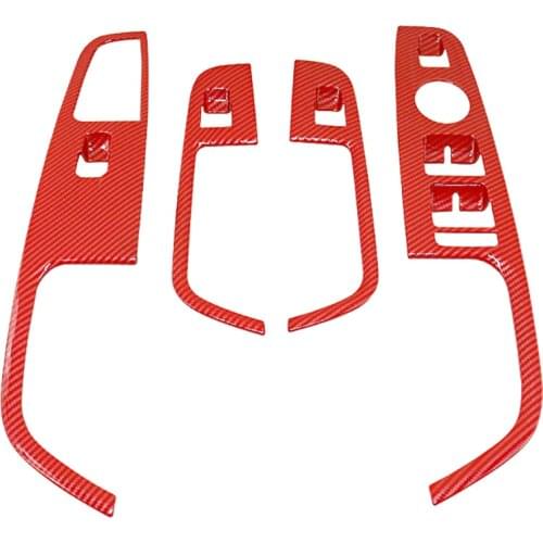 QHCP Car Door Window Lift Switch Button Panel Frame Stickers Covers ABS Carbon Fiber Style Black Red 4Pcs For Alfa Romeo Stelvio