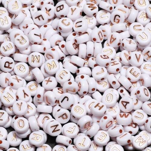 7mm White and Rose Gold Mixed Letter Acrylic Round Beads Alphabet Spacer Beads For Jewelry Making Diy Handmade Bracelet Necklace