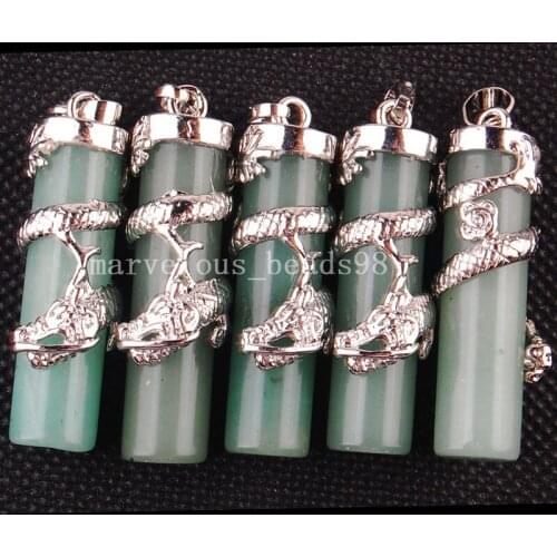 Free shipping Fashion Jewelry 5pcs Wholesale Aventurine Column Dragon Pendant Bead MC713465