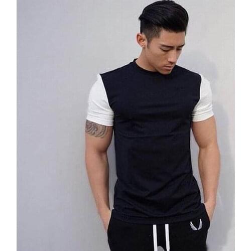 Free shipping Mens T-shirt Color matching with short sleeves Sexy gym clothes