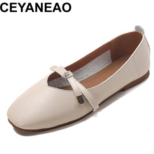 CEYANEAO Women Flat Bottom Summer Retro Student Square Head Shoes 2018 New Ballet ShoesE153