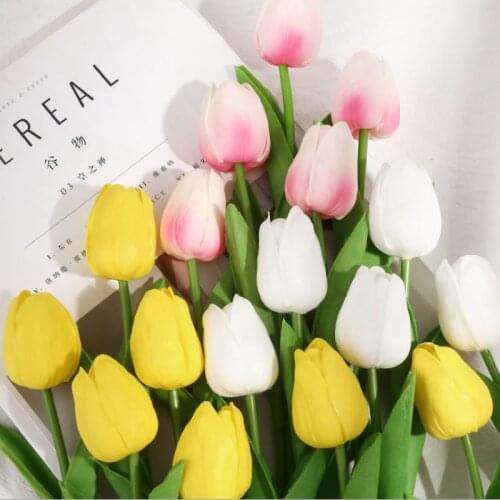 10pcs/lot PU Tulip Artificial Flower Bouquet For Home Wedding Decoration Real Touch Fake Flower Party Festival Supplies