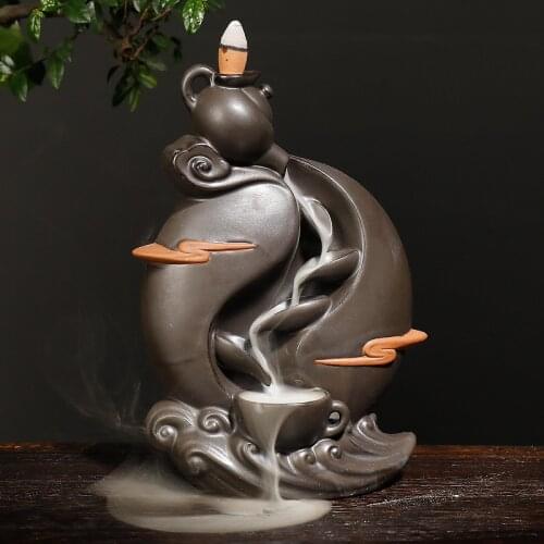 With 10Pcs Incense Cones,Waterfall Backflow Incense Burner Teapot Incense Holder Ceramic Censer