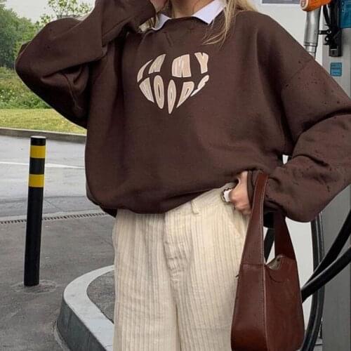 Brown hoodies Aesthetic Sweatshirts 90s Style Vintage Hoodies Y2K Fashion Streetwear