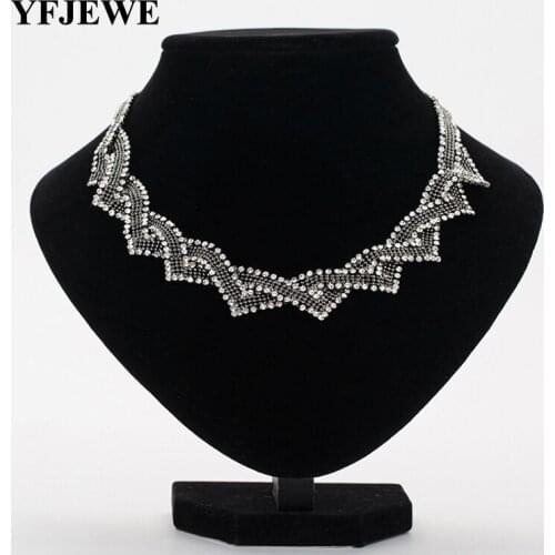 YFJEWE Fashion women necklace new Rhinestone spirally-wound personality triangle rhombus cutout necklace luxury N110