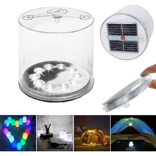 Solar Lamp LED Foldable Rechargeable Outdoor Camping Lamp RGB Lights 7 Colors Changeable Waterproof IP68 Air-Filled Toy Outdoor
