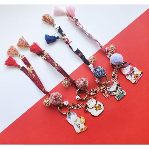 New 4 Styles Tassel Cloth Art Embroidery Lucky Cat Keychain Women Bag Handbag Car Key chain Key ring Charms Pendant Accessories