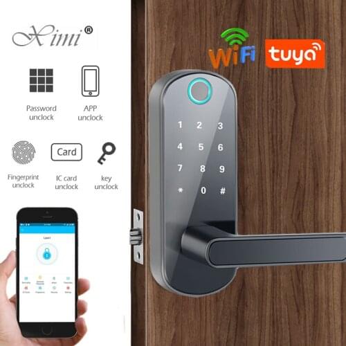 New Biometric Fingerprint Door Lock Tuya APP Smart Electronic Safe Home Security WIFI Remote Control Digital RFID Card Door Lock