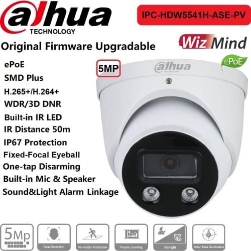 IP Camera Dahua 5MP IPC-HDW5541H-ASE-PV Eyeball WizMind Network ePoE Built-in Mic/Speaker People Counting Face Detection Origin