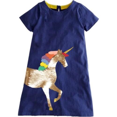 Jumping Meters 2021 Unicorn Dresses for Baby Girls Summer Cotton Clothing Party Princess School Children Girls Fashion Dresses