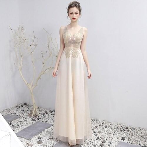 A-line Prom Dresses Tulle Dresses Woman Party Night V-neck Appliques Sexy Long Dress