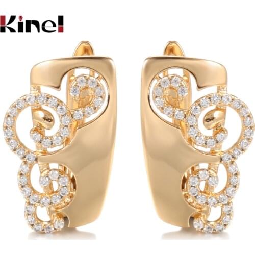 Kinel Hot Fashion 585 Rose Gold Glossy Dangle Earrings Natural Zircon Earrings For Women High Quality Daily Fine Ethnic Jewelry