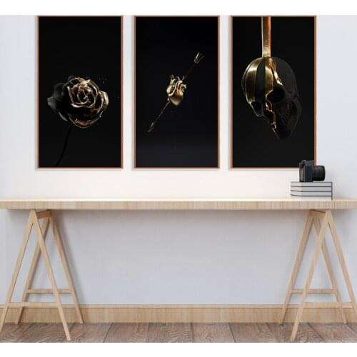 Nordic black gold rose skull modern abstract painting posters and print canvas home mural decoration painting pictures