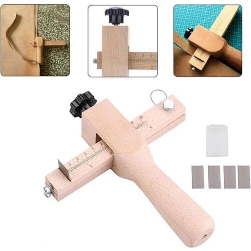 Adjustable Leather Strap Cutter Leathercraft Strip Belt DIY Hand Cutting Wooden Strip Cutter With 5 Sharp Blades Leather Tools