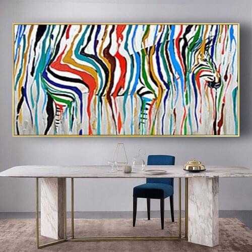 Hand Painted Modern Abstract Zebra Oil Painting Rainbow Color Animal Art Home Decor Hang Picture Handmade Wall Art On Canvas