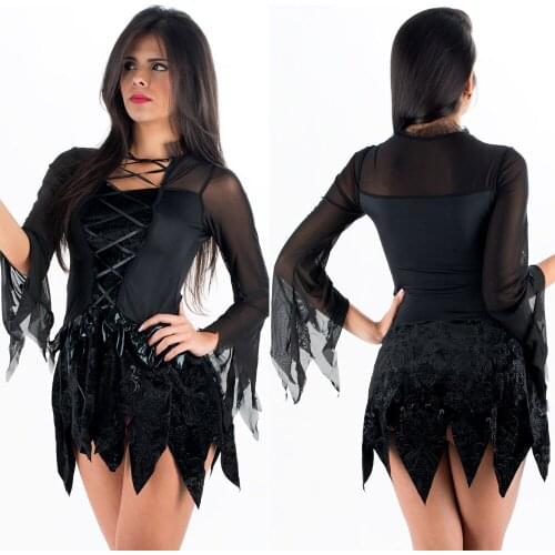 Sexy Women Dark Angel Cosplay Set Anime Halloween Movie Fancy Costume Party Show Mesh Flare Sleeve Mini Dress with Angel Wings