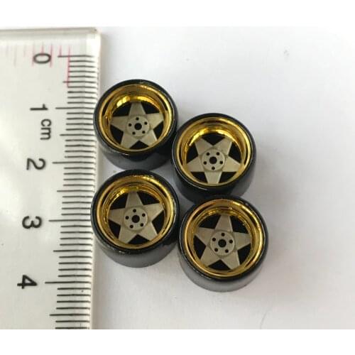 4pcs(1set) 1/43 Car Model Resin Alloy Wheel Hub + Tire Gold-throwin Modification Low Lying Wide Body Etching 1:43 Spare Parts