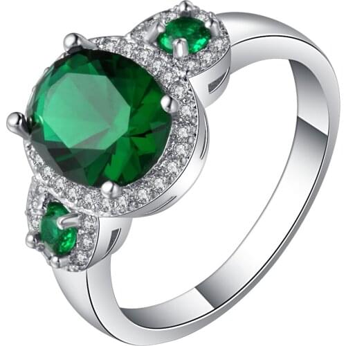 Vintage large green stone ring fashion jewelry brand UFOORO for women desgin charm CZ wedding ring size 6-10 factory wholesale