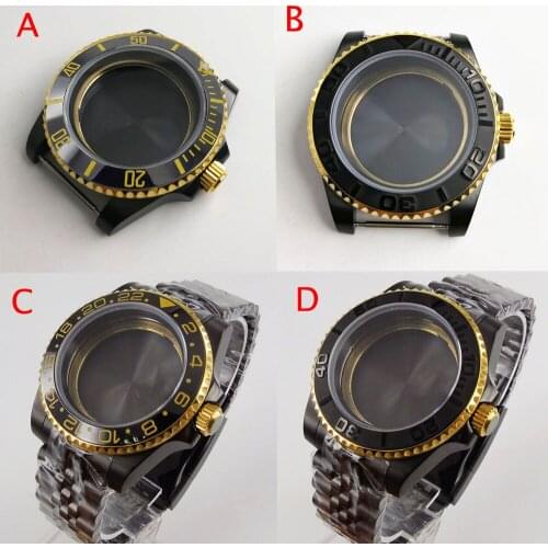 High Quaiity Black Coated Watch Case Fit NH35 NH36 Without Magnifier Ceramic Bezel Insert Watch Bracelet