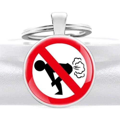 Funny Don't fart Design Glass Dome Key Chain Charm Men Women Jewelry Key Rings