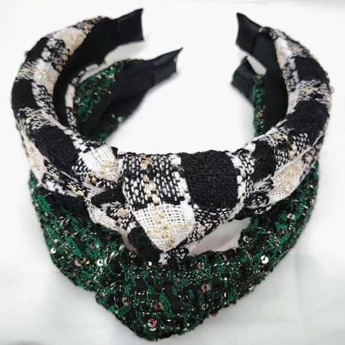 Girls Classic Sequin Plaid Cross Knotted Hairband Bezel Headband for Women Hair Accessories Ornaments 2021 Fashion Hair Band