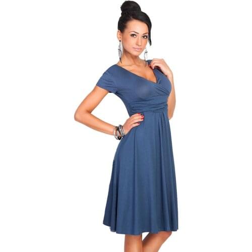 AAMIKAST Women Dresses Casual New Fashion Hot Sale V-neck Short Sleeve Party Dresses Size S M L XL XXL XXXL