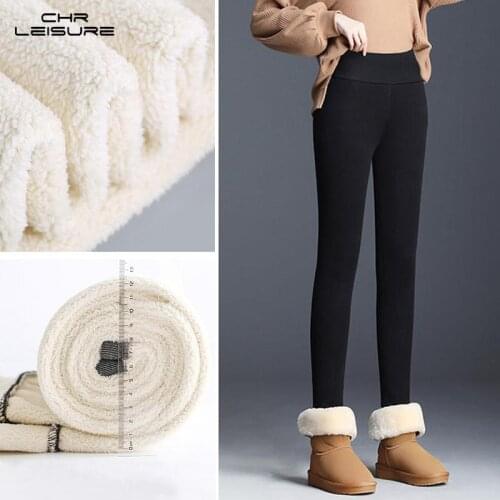 CHRLEISURE Winter Warm Leggings Women Lamb Wool Plus Velvet thick High Waist Warm Winter Leggings Women Black Stretch Leggings