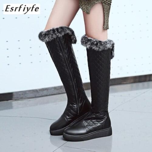 ESRFIYFE 2020 New Winter Snow Boots Women Over The Knee Boots Shoes Female In Tube Long Boots Feminino Wedge Heels Size 34-43