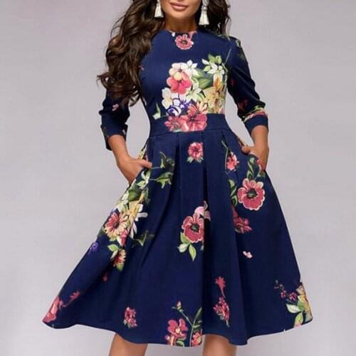 &35 Women Elegent Boho Dress A-line Vintage Printing Party Vestidos Dress Moda Mujer 2019 Autumn Dress Women Roupa Feminina