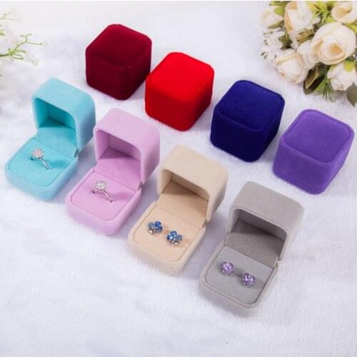 High Quality 1 PC Ring Velvet Earrings Gift Boxes Wedding Jewelry Accessories Jewelry Display Case Square High Grade 12 Colors