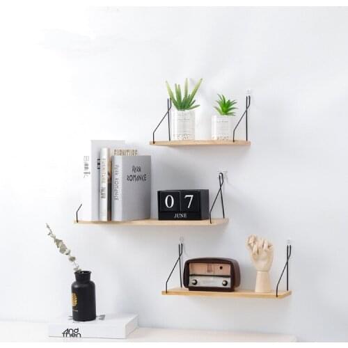 1PC Nordic Simple Iron Wooden Decorative Wall Shelf Wood Wall Holder Rack Home Decoration Organizer Craft Storage Tool JL 206