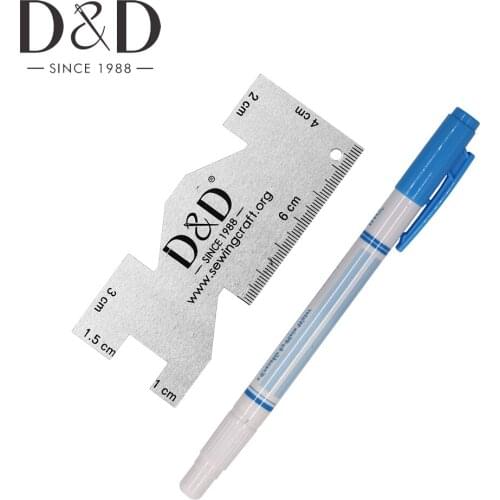1Pc Water Erasable Pen Soluble Disappearing Fabric Marker Pen & Metal Ruler Sewing Measuring Gauge Ruler Tailoring Accessories