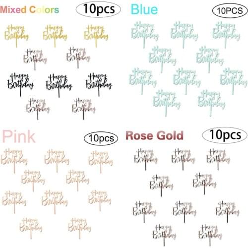 10pcs/Lot Gold Blue Happy Birthday Cake Toppers Acrylic Birthday Cake Topper for Kids Birthday Party Cake Decoration Baby Shower