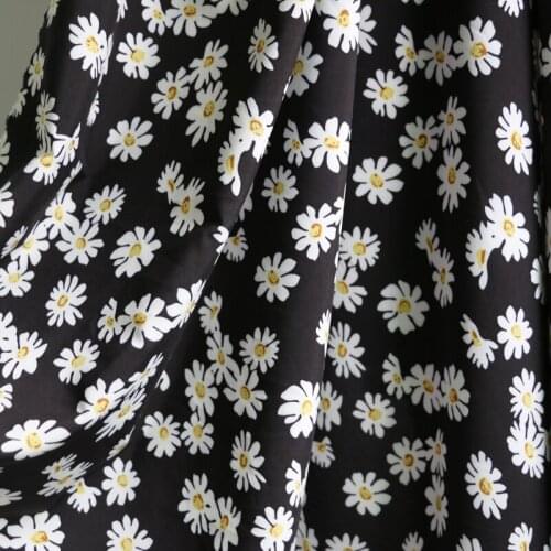 100cm*150cm Black Daisy Charmeuse Chiffon Fabric For Dress Skirt DIY Patchwork Material Opaque