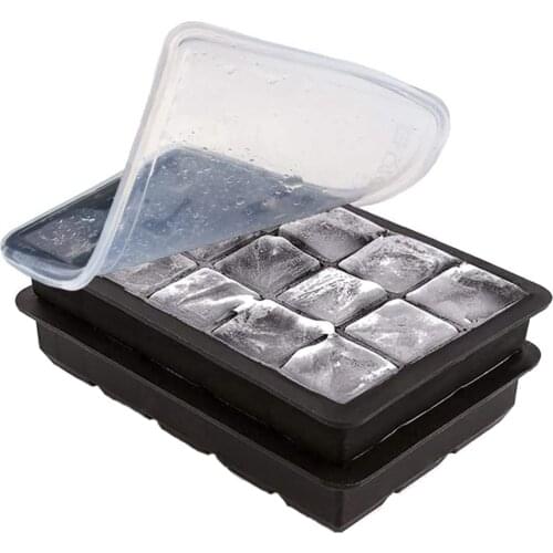 2 Pack Silicone Ice Cube Trays with Lid Easy Release and Flexible 15 Cavities Square Ice Mold No Leaking No odors and Stackable