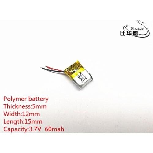 3.7V 60mAh 501215 Lithium Polymer Li-Po li ion Rechargeable Battery cells For Mp3 MP4 MP5 GPS PSP mobile bluetooth