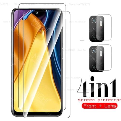 4-in-1 camera lens tempered glass for xiaomi poco m3 pro glass poko f3 x3 nfc pro x3pro m3pro screen protector safty glass film