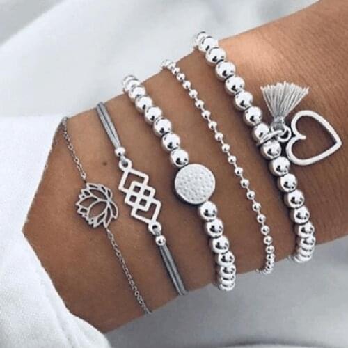 5Pcs/Set Bohemian Fashion Tassels Hollow Flower Heart Beads Bracelets for Women Jewelry Gifts