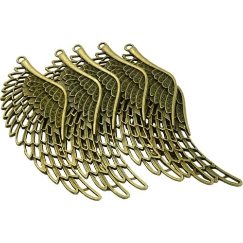 6 X Antique Bronze Large Hollow Filigree Angel Wing Necklace Pendants
