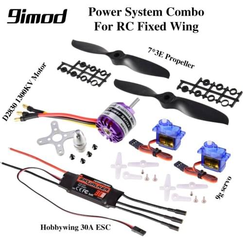 9imod D2830 1300KV Brushless Motor Hobbywing 30A ESC 9G Micro Servo 7*3E Prop Power System Combo Set for RC Fixed Wing Aircraft