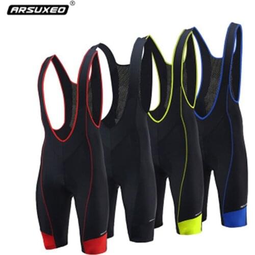 ARSUXEO Bicycle Bib Short Men Outdoor Wear MTB Bike Bicycle Cycling 4D Padded COOLMAX Riding Bib Shorts Cycling Bib Shorts