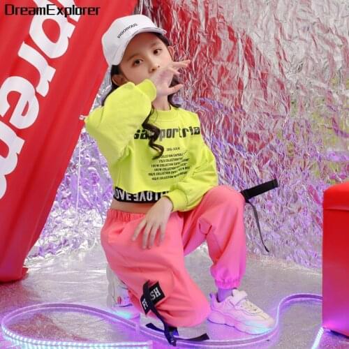 Girls Hip Hop Cargo Pants Crop Top Clothing Sets Kids Jogger Streetwear Child Jazz Pullover Outfits Teen Ballroom Street Dance