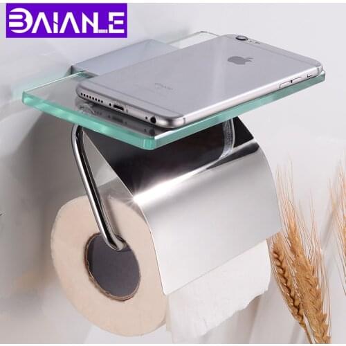Toilet Paper Holder with Shelf Cover Brass Glass Bathroom Tissue Roll Paper Holder Decorative Paper Towel Holders Wall Mounted