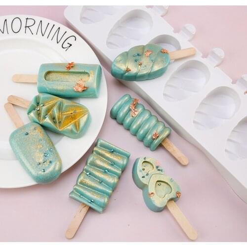 Homemade 8Hole Silicone Ice Cream Mold Ice Pop Cube Tray Popsicle Barrel Mold Dessert DIY Mould Maker Tool with Popsicle Stick